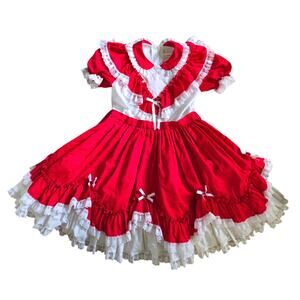 Vintage Emmas Rainbow full circle party Dress Tiered Ruffle Pageant Gown Size 10